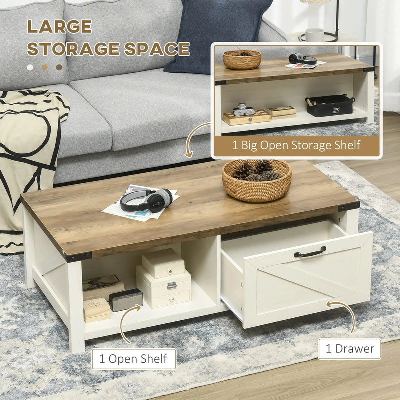 Aosom Coffee Table Coffee Table with Drawer And Open Storage Shelf - Available in 3 Colours