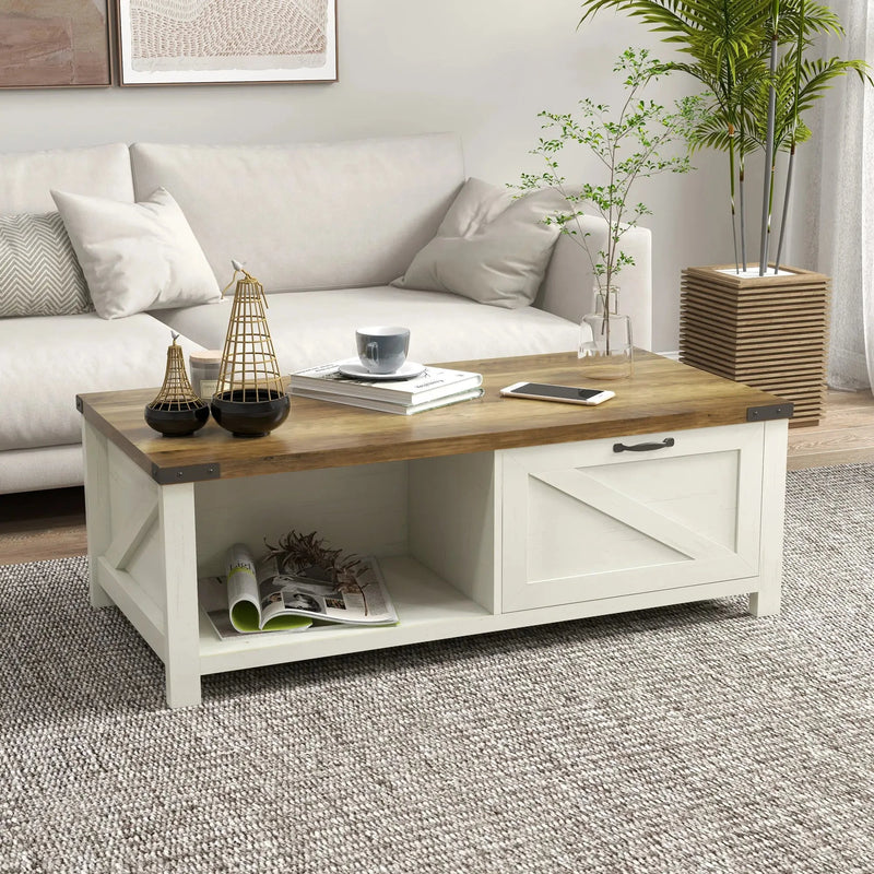 Aosom Coffee Table Coffee Table with Drawer And Open Storage Shelf - Available in 3 Colours