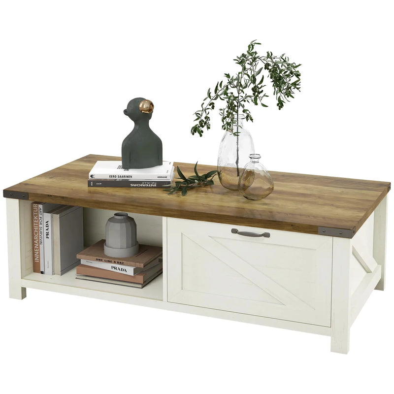 Aosom Coffee Table Coffee Table with Drawer And Open Storage Shelf - Available in 3 Colours