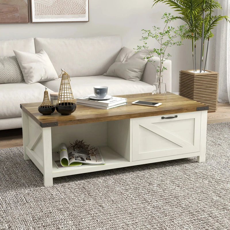 Aosom Coffee Table Coffee Table with Drawer And Open Storage Shelf - Available in 3 Colours