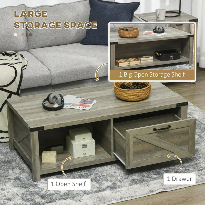 Aosom Coffee Table Coffee Table with Drawer And Open Storage Shelf - Available in 3 Colours