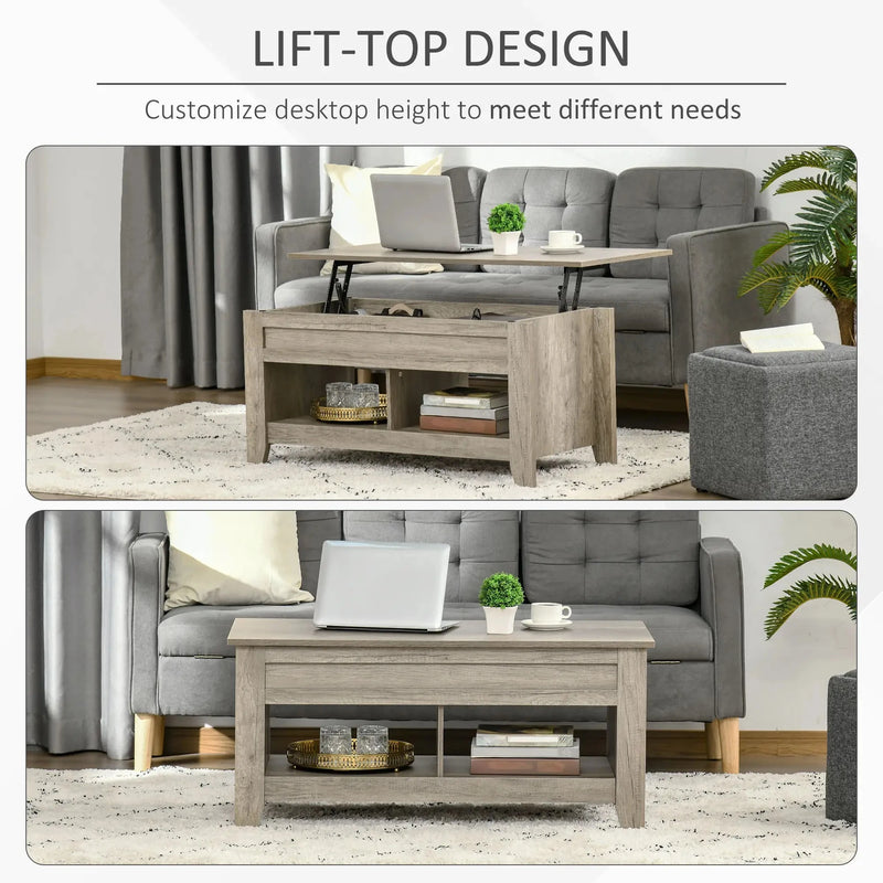 Aosom Coffee Table Lift Top Coffee Table with Hidden Storage Compartment and Open Shelves - Available in 5 Colours