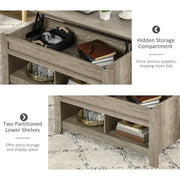 Aosom Coffee Table Lift Top Coffee Table with Hidden Storage Compartment and Open Shelves - Available in 5 Colours