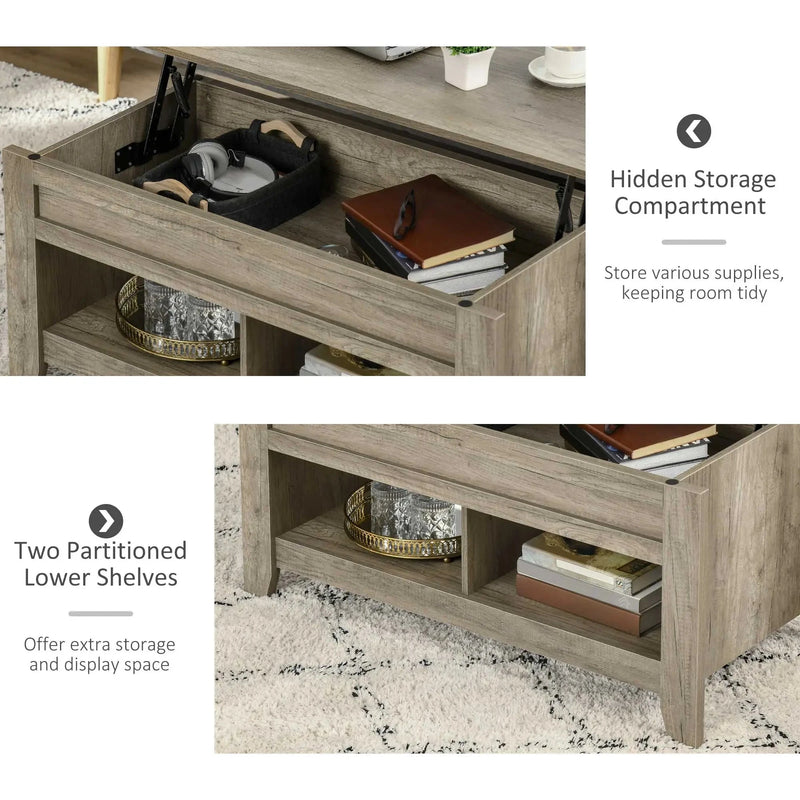 Aosom Coffee Table Lift Top Coffee Table with Hidden Storage Compartment and Open Shelves - Available in 5 Colours