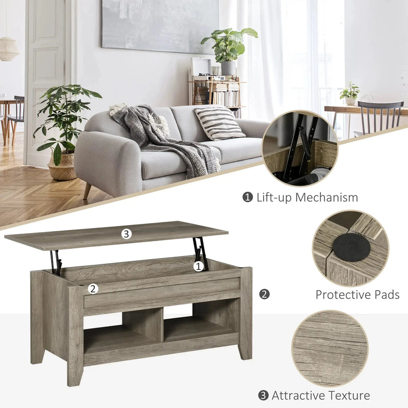 Aosom Coffee Table Lift Top Coffee Table with Hidden Storage Compartment and Open Shelves - Available in 5 Colours