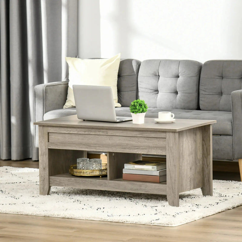 Aosom Coffee Table Lift Top Coffee Table with Hidden Storage Compartment and Open Shelves - Available in 5 Colours