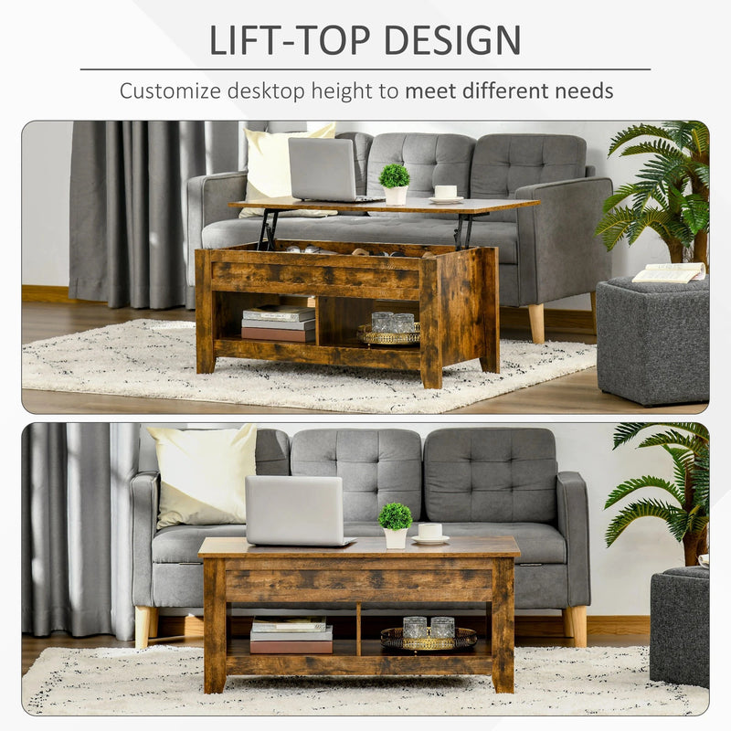 Aosom Coffee Table Lift Top Coffee Table with Hidden Storage Compartment and Open Shelves - Available in 5 Colours