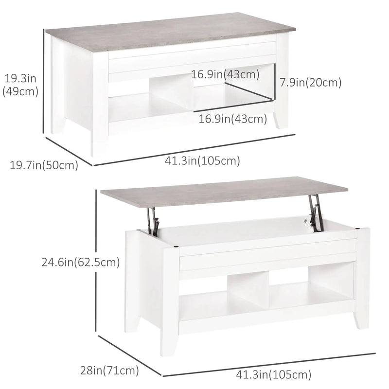 Aosom Coffee Table Lift Top Coffee Table with Hidden Storage Compartment and Open Shelves - Available in 5 Colours