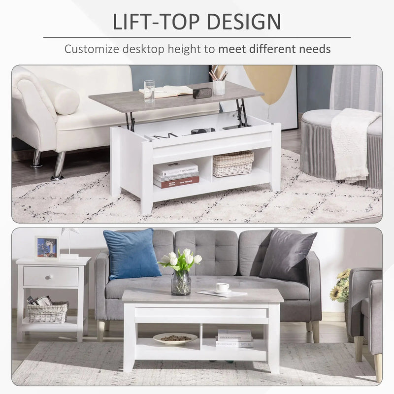 Aosom Coffee Table Lift Top Coffee Table with Hidden Storage Compartment and Open Shelves - Available in 5 Colours