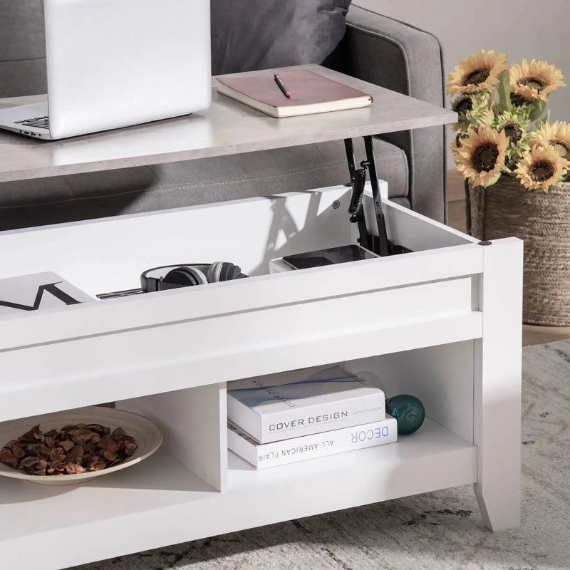 Aosom Coffee Table Lift Top Coffee Table with Hidden Storage Compartment and Open Shelves - Available in 5 Colours