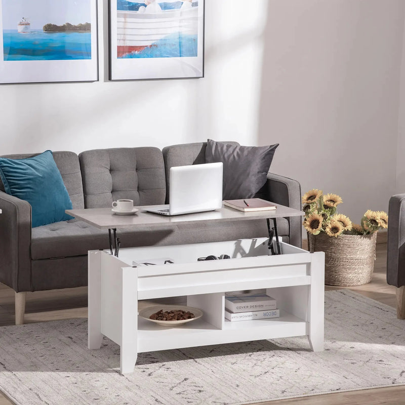 Aosom Coffee Table Lift Top Coffee Table with Hidden Storage Compartment and Open Shelves - Available in 5 Colours