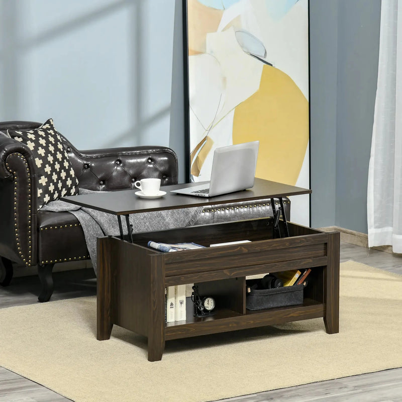 Aosom Coffee Table Lift Top Coffee Table with Hidden Storage Compartment and Open Shelves - Available in 5 Colours