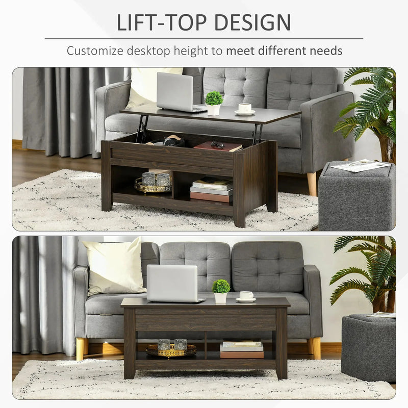 Aosom Coffee Table Lift Top Coffee Table with Hidden Storage Compartment and Open Shelves - Available in 5 Colours