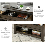 Aosom Coffee Table Lift Top Coffee Table with Hidden Storage Compartment and Open Shelves - Available in 5 Colours