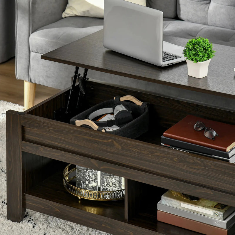 Aosom Coffee Table Lift Top Coffee Table with Hidden Storage Compartment and Open Shelves - Available in 5 Colours