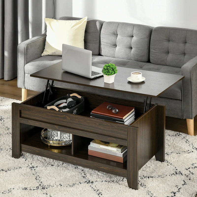 Aosom Coffee Table Lift Top Coffee Table with Hidden Storage Compartment and Open Shelves - Available in 5 Colours
