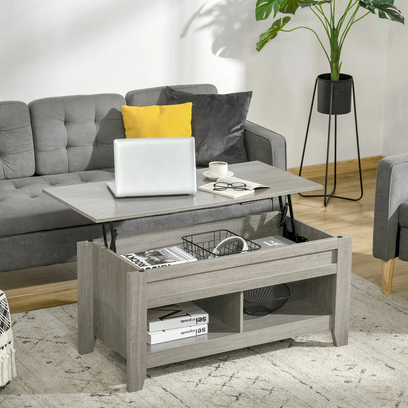 Aosom Coffee Table Lift Top Coffee Table with Hidden Storage Compartment and Open Shelves - Available in 5 Colours
