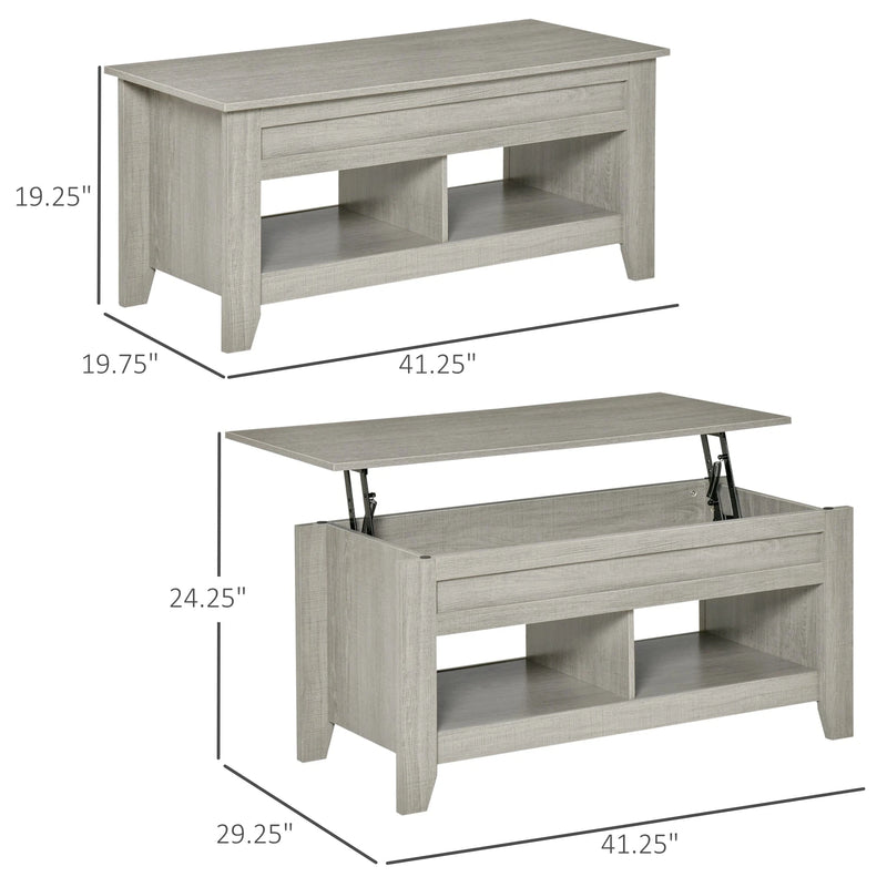 Aosom Coffee Table Lift Top Coffee Table with Hidden Storage Compartment and Open Shelves - Available in 5 Colours