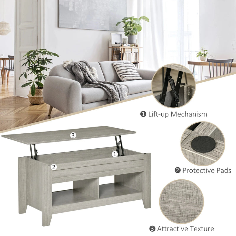 Aosom Coffee Table Lift Top Coffee Table with Hidden Storage Compartment and Open Shelves - Available in 5 Colours