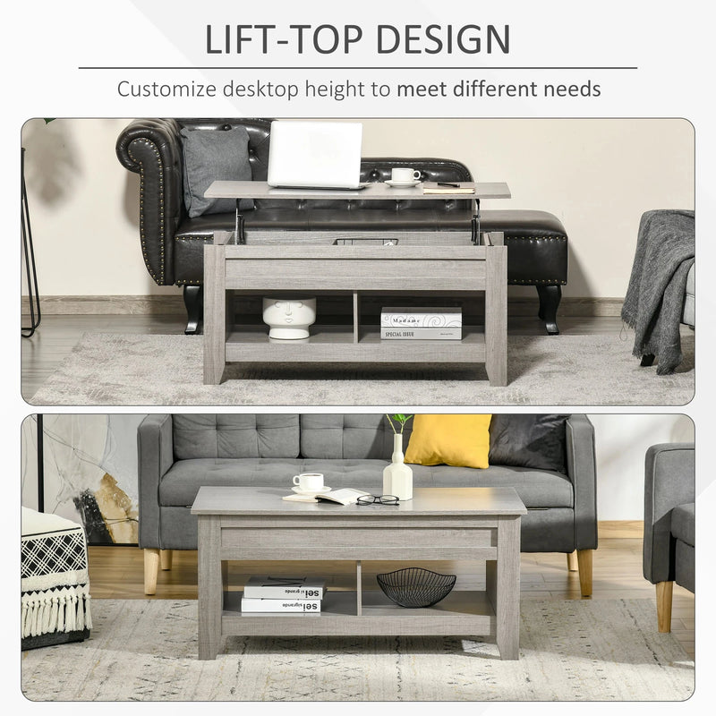 Aosom Coffee Table Lift Top Coffee Table with Hidden Storage Compartment and Open Shelves - Available in 5 Colours