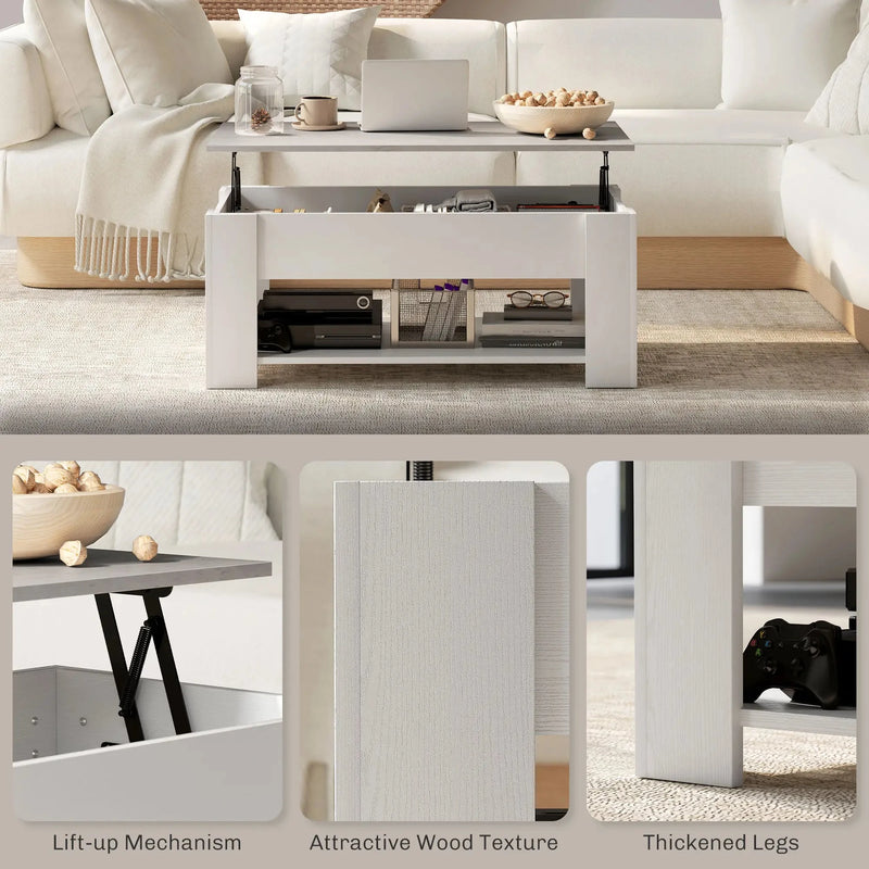 Aosom Coffee Table Lift Top Coffee Table with Storage and Shelf - Available in 2 Colours