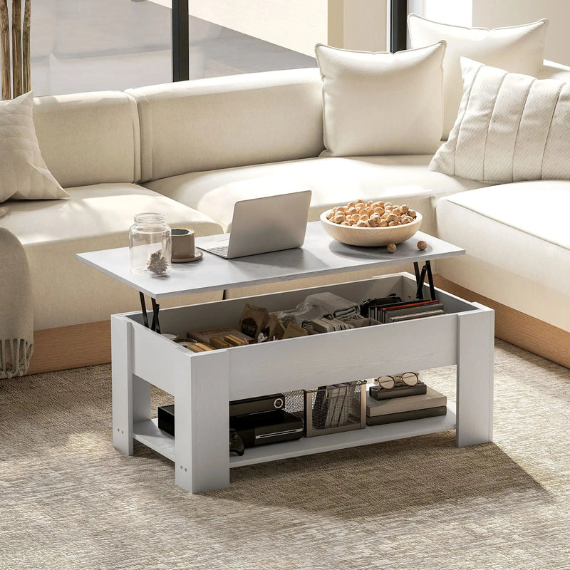 Aosom Coffee Table Lift Top Coffee Table with Storage and Shelf - Available in 2 Colours
