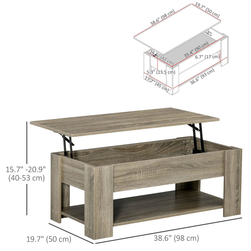 Aosom Coffee Table Lift Top Coffee Table with Storage and Shelf - Available in 2 Colours