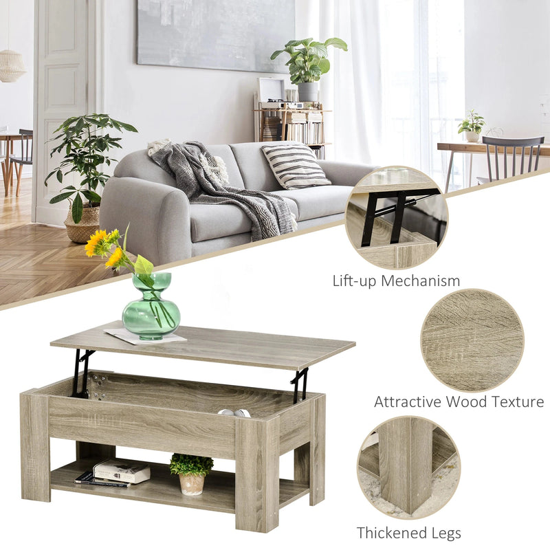Aosom Coffee Table Lift Top Coffee Table with Storage and Shelf - Available in 2 Colours