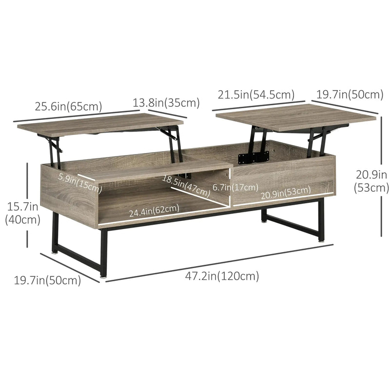 Aosom Coffee Table Modern Lift Top Coffee Table with Hidden Storage and Metal Frame - Available in 2 Colours