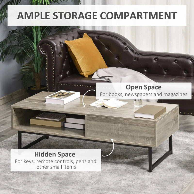 Aosom Coffee Table Modern Lift Top Coffee Table with Hidden Storage and Metal Frame - Available in 2 Colours