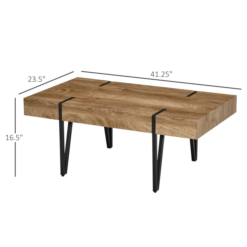 Aosom Coffee Table Rustic Coffee Table With Steel Hairpin Legs in Natural Wood