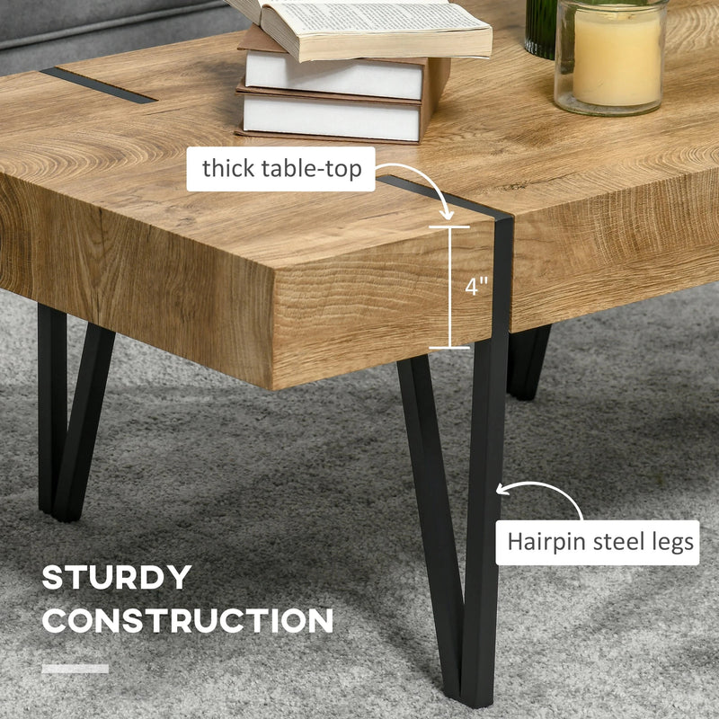 Aosom Coffee Table Rustic Coffee Table With Steel Hairpin Legs in Natural Wood