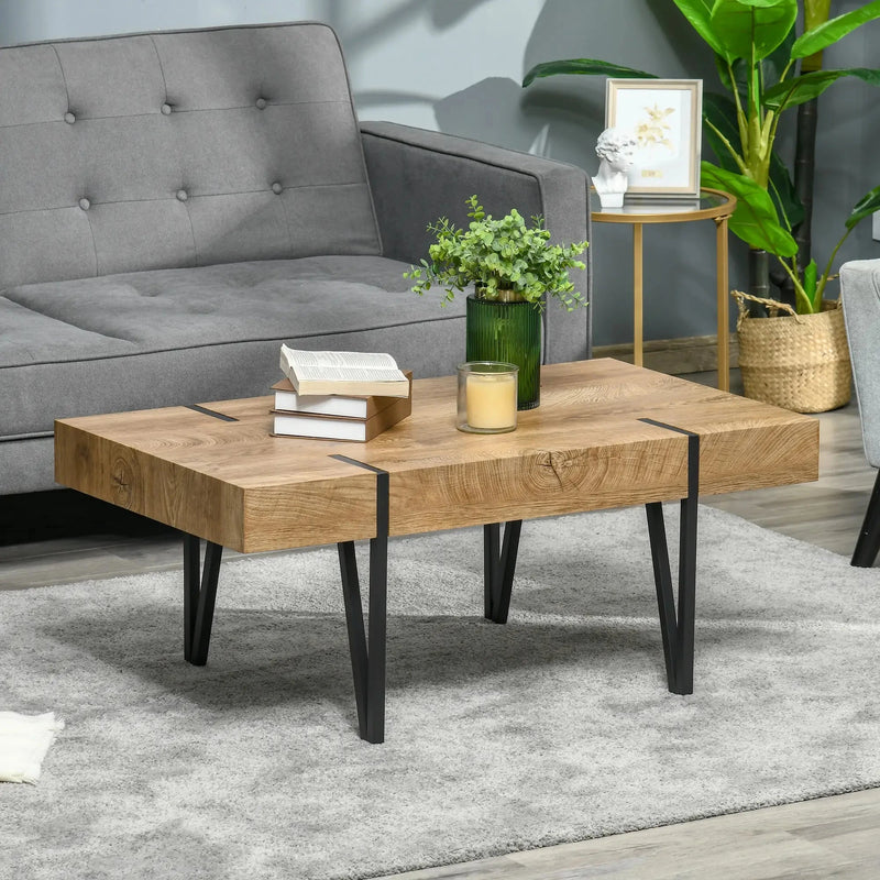 Aosom Coffee Table Rustic Coffee Table With Steel Hairpin Legs in Natural Wood