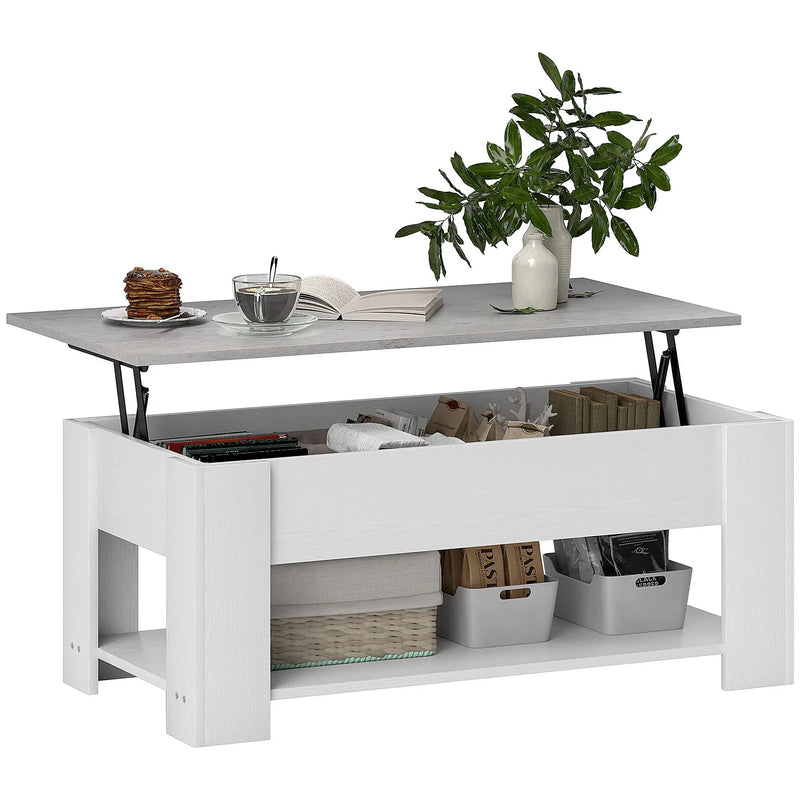 Aosom Coffee Table White Lift Top Coffee Table with Storage and Shelf - Available in 2 Colours