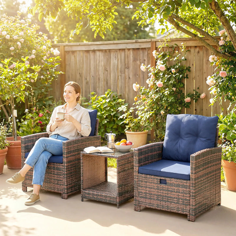 Aosom Conversation Set 5 Piece Outdoor Patio Wicker Chairs, Ottomans and Coffee Table Set - Available in 6 Colours