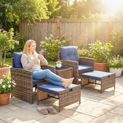 Aosom Conversation Set 5 Piece Outdoor Patio Wicker Chairs, Ottomans and Coffee Table Set - Available in 6 Colours