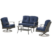 Aosom Conversation Set Brown Wicker, Navy Blue Fabric 4 Piece Outdoor Patio Wicker and Metal Loveseat Conversation Set - Available in 2 Colours