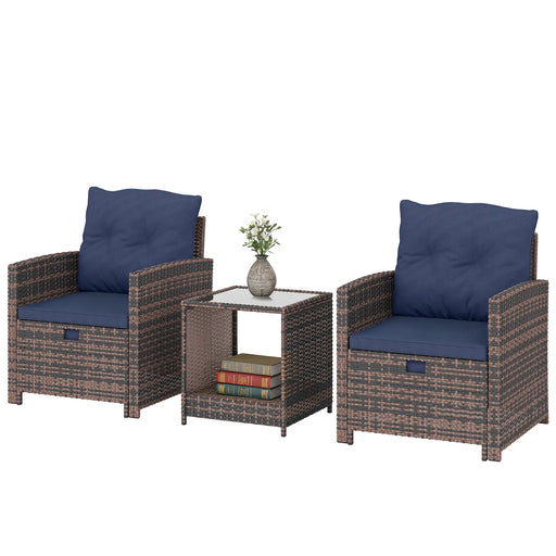 Aosom Conversation Set Mixed Brown / Dark Blue / Black 5 Piece Outdoor Patio Wicker Chairs, Ottomans and Coffee Table Set - Available in 6 Colours