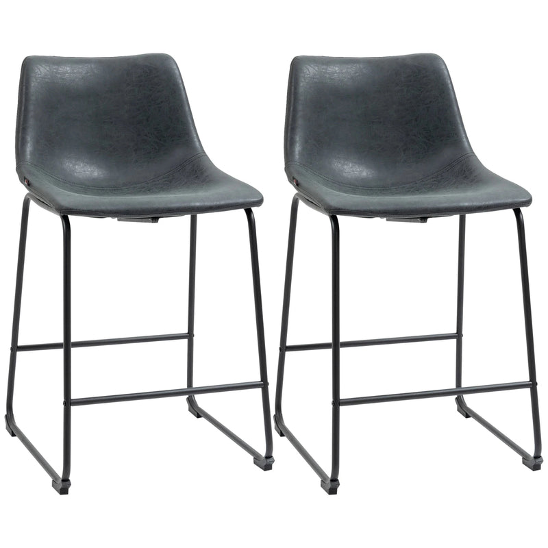 Aosom Counter Stool Black Counter Bar Stools With Vintage Faux Leather (Set of 2) - Available in 5 Colours