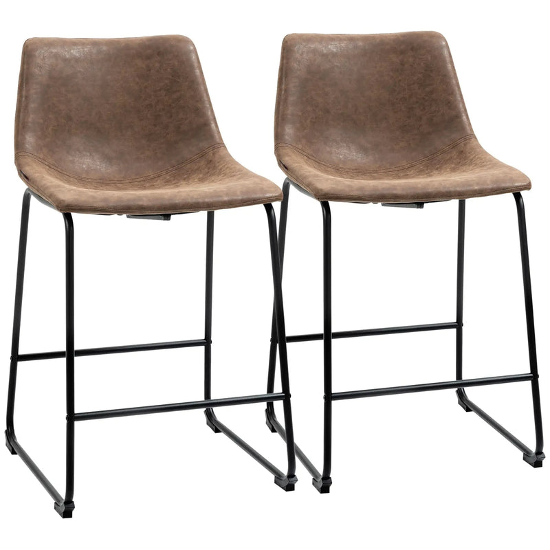 Aosom Counter Stool Brown Counter Bar Stools With Vintage Faux Leather (Set of 2) - Available in 5 Colours