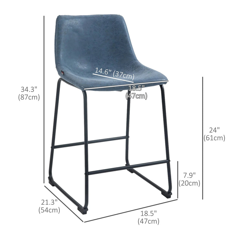 Aosom Counter Stool Counter Bar Stools With Vintage Faux Leather (Set of 2) - Available in 5 Colours