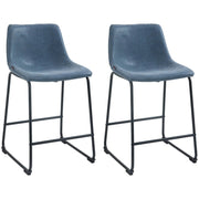 Aosom Counter Stool Dark Blue Counter Bar Stools With Vintage Faux Leather (Set of 2) - Available in 5 Colours