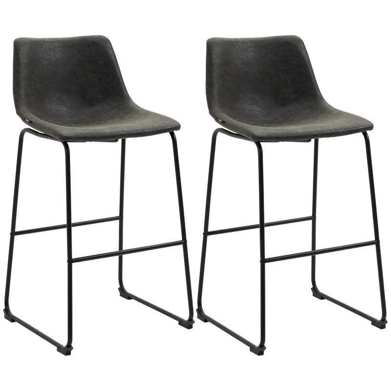Aosom Counter Stool Dark Grey Counter Bar Stools With Vintage Faux Leather (Set of 2) - Available in 5 Colours