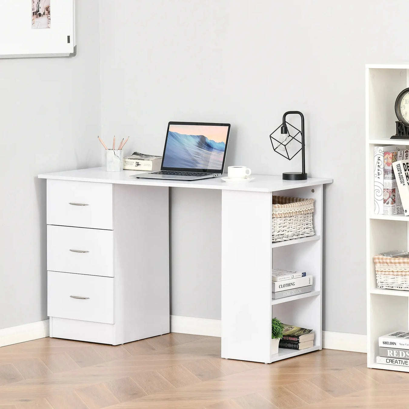Aosom Computer Office Desk With 3 Shelves and 3 Storage Drawers, image 1