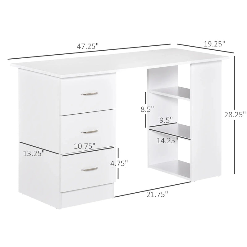 Aosom Desk Computer Office Desk With 3 Shelves and 3 Storage Drawers - Available in 3 Colours