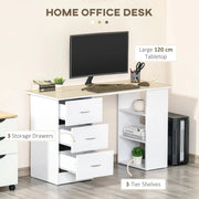 Aosom Desk Computer Office Desk With 3 Shelves and 3 Storage Drawers - Available in 3 Colours