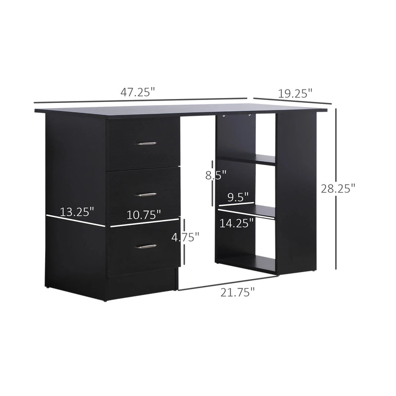 Aosom Desk Computer Office Desk With 3 Shelves and 3 Storage Drawers - Available in 3 Colours