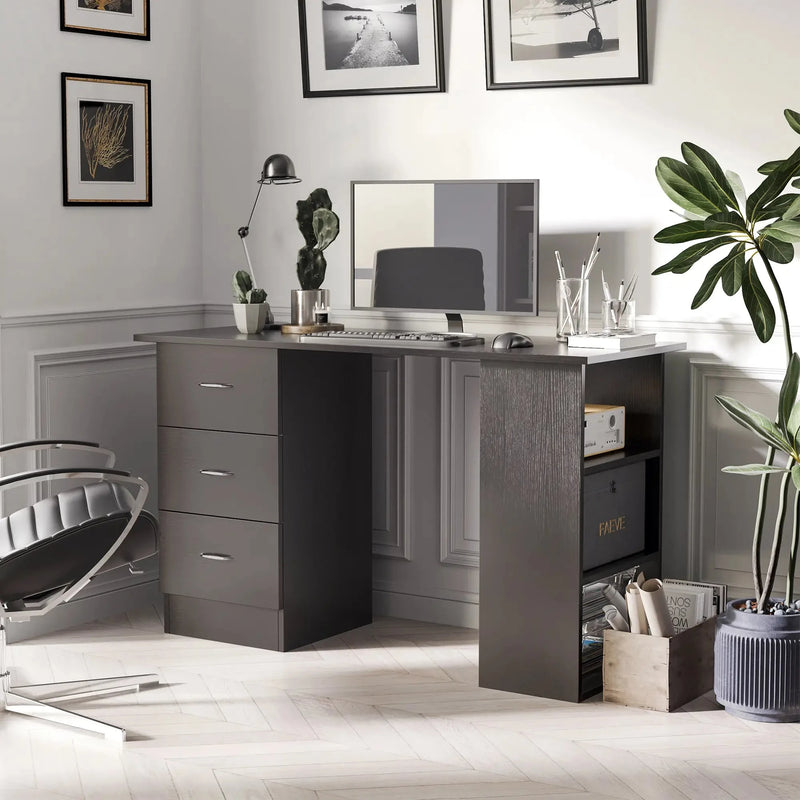 Aosom Desk Computer Office Desk With 3 Shelves and 3 Storage Drawers - Available in 3 Colours