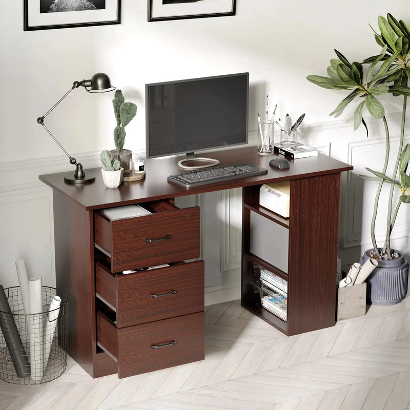 Aosom Desk Computer Office Desk With 3 Shelves and 3 Storage Drawers - Available in 3 Colours