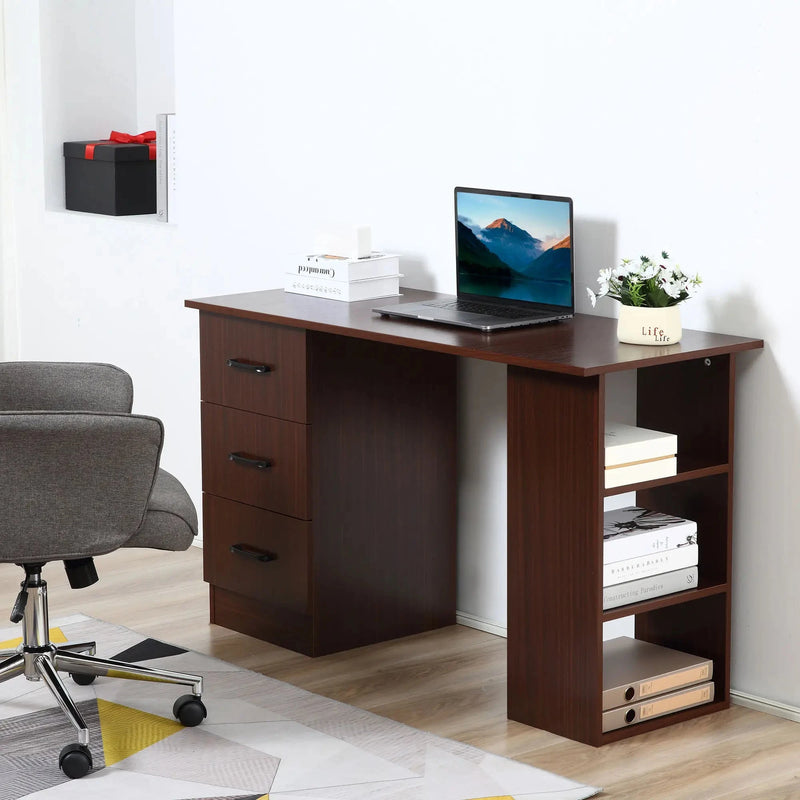 Aosom Desk Computer Office Desk With 3 Shelves and 3 Storage Drawers - Available in 3 Colours